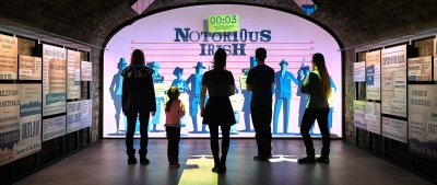 Epic Exhibition space Visitors enjoying an interactive exhibition at Epic Ireland Emigration Museum, Notorious Irish