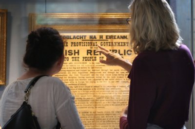 National Print Museum two women looking at the 1916 proclamation